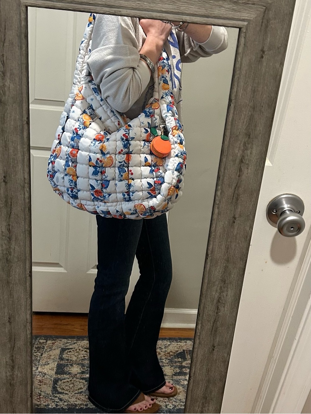 NWOT FP Movement Printed Quilted Carryall Bag in Tangerine Dream w/ Bag Charm - Picture 14 of 16